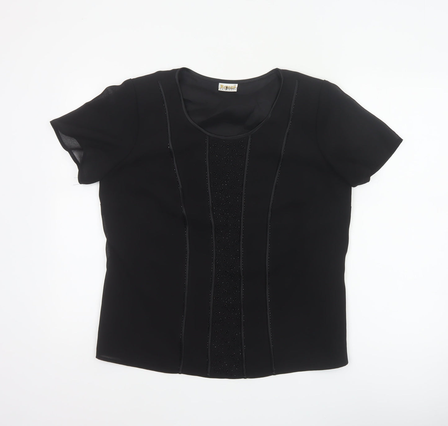 Roman Originals Women Black UK 14 Beaded Chiffon Short Sleeve Blouse