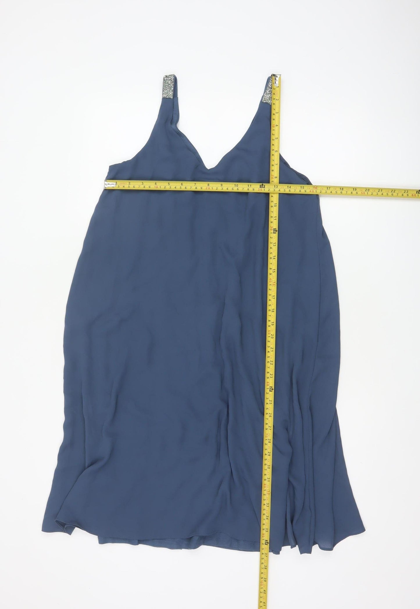 Next Women Blue UK 8 Long Fit & Flare Beaded Strap Formal Dress