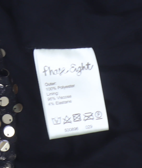 Phase Eight Women Black Gold Silver Sequin Short Sleeve Blouse UK 12