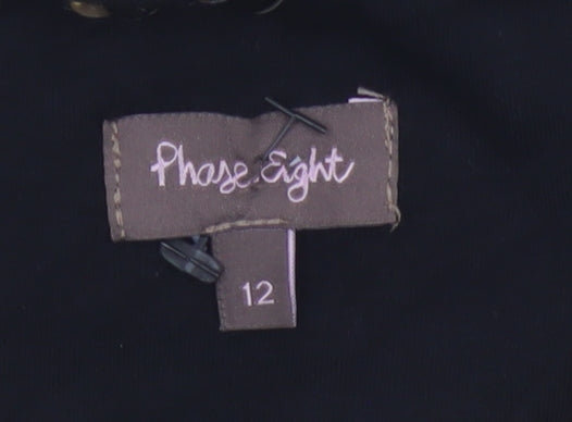 Phase Eight Women Black Gold Silver Sequin Short Sleeve Blouse UK 12