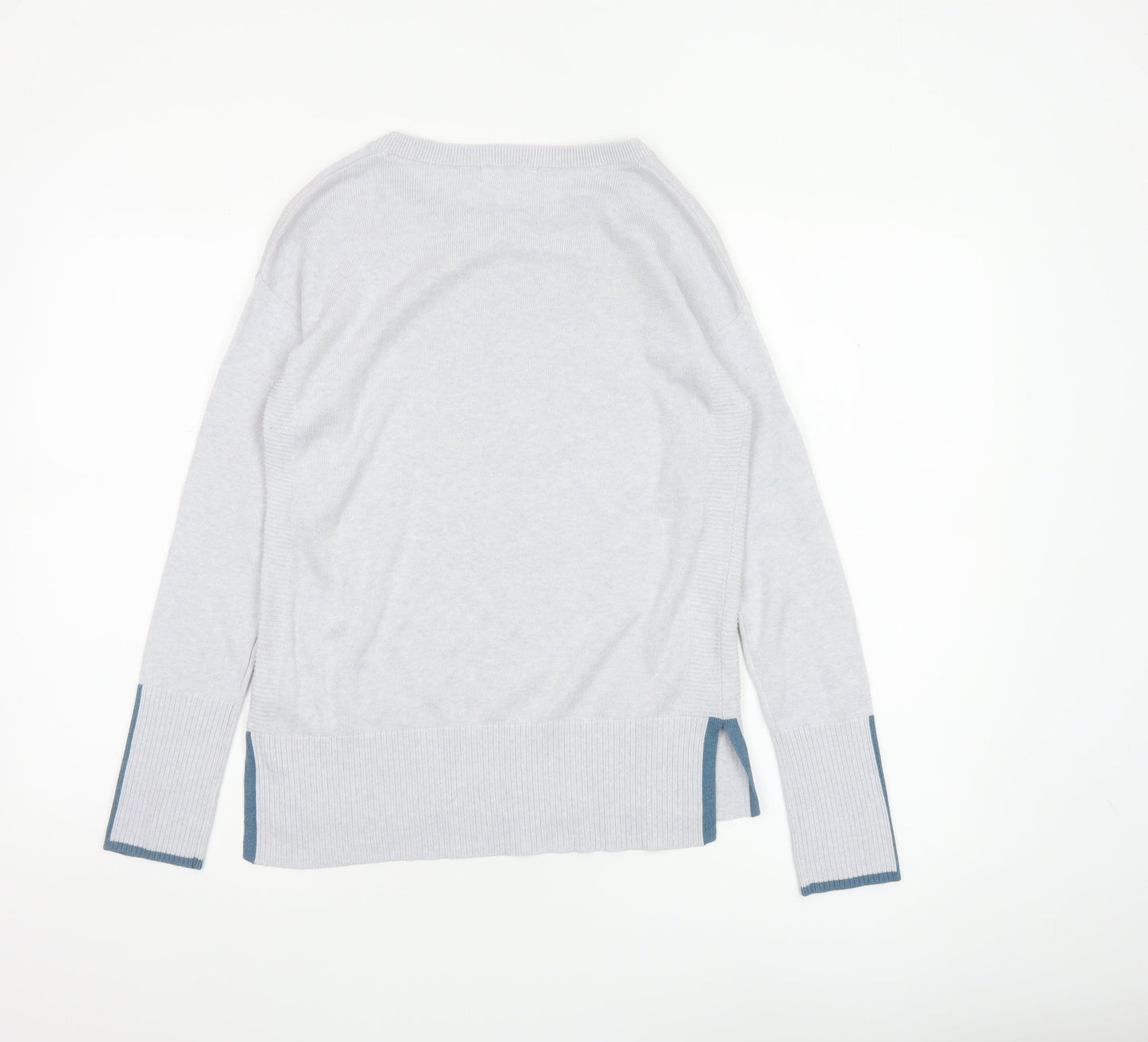 White Stuff Women Grey Blue Trim Knit Jumper UK 6 Crew Neck