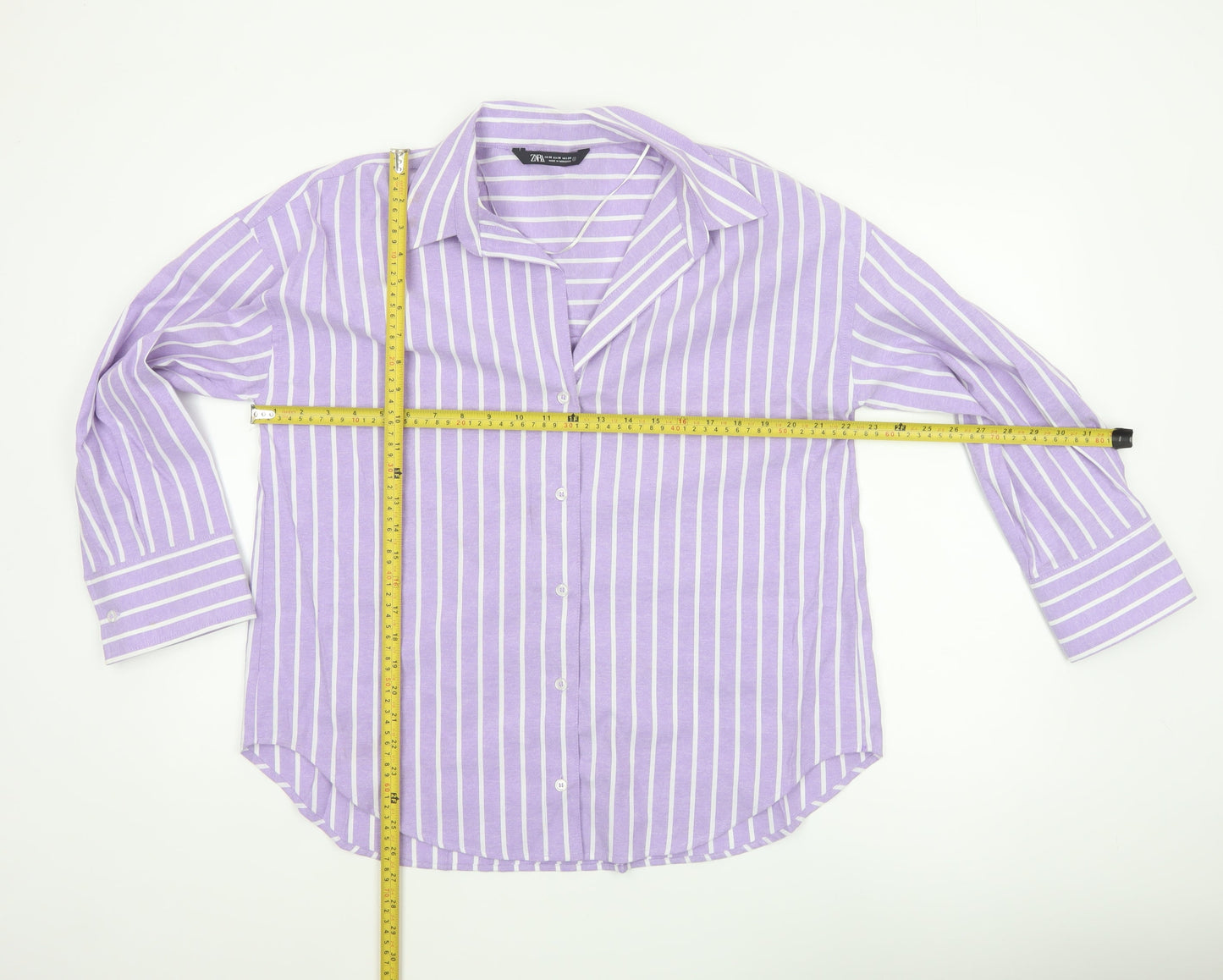 Zara Women Purple Striped Basic Button-Up Shirt UK 10