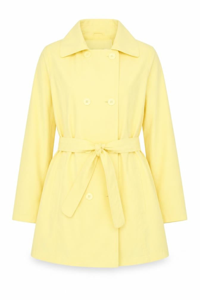 David Barry Women Yellow UK 16 Belted Double-Breasted Trench Coat