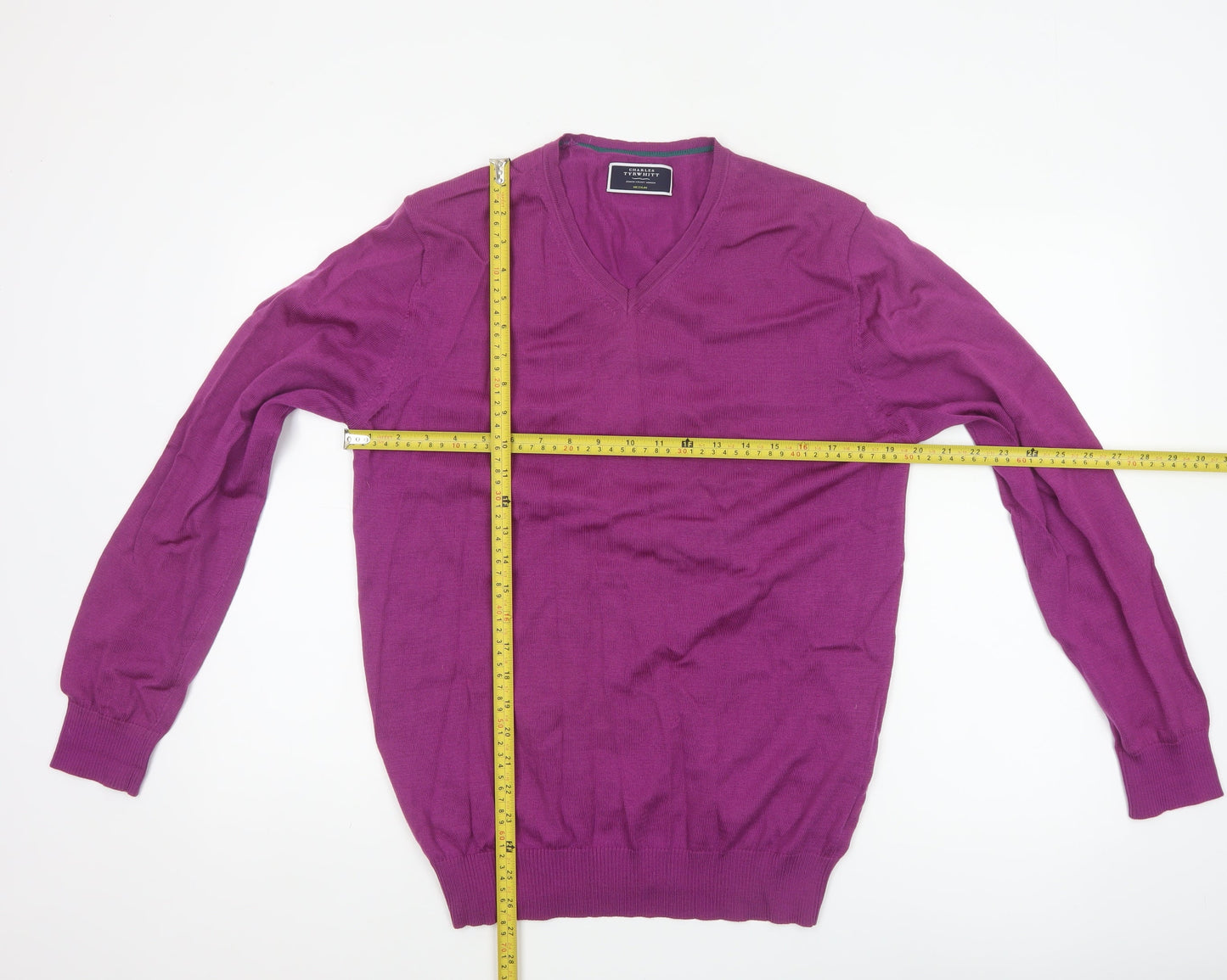 Charles Tyrwhitt Men's Purple M Merino Wool V-Neck Pullover Jumper