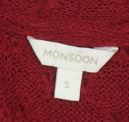 Monsoon Women Red S Open-Knit Long Sleeve Cardigan