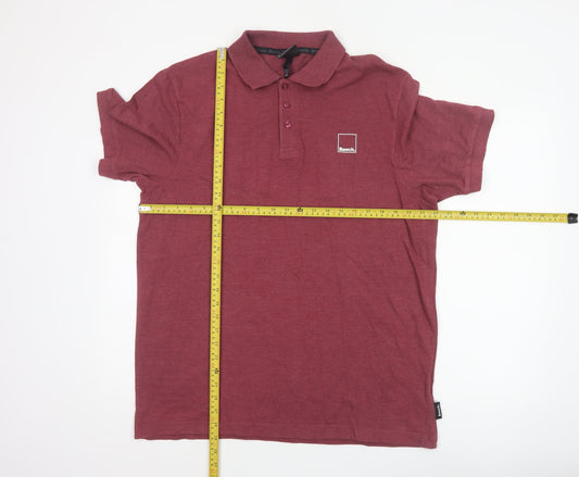 Bench Men's Red 2XL Logo Short Sleeve Cotton Blend Polo Shirt