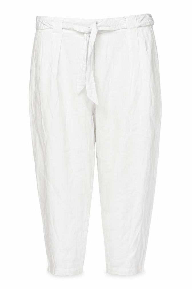 Marks & Spencer Women White Size 22 Linen Belted Tapered Trousers