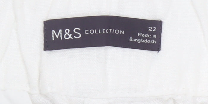 Marks & Spencer Women White Size 22 Linen Belted Tapered Trousers