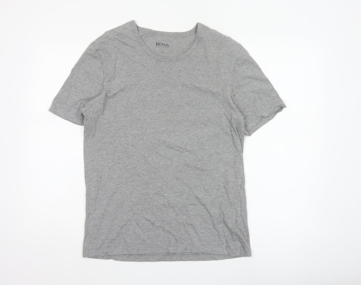 Hugo Boss Men's Grey Medium Logo Cotton Crew Neck T-Shirt