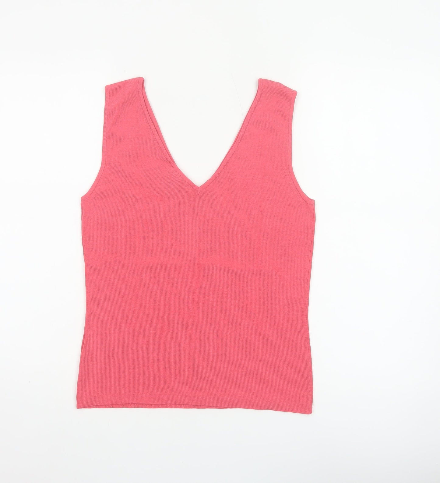 Wallis Women Pink UK 14 Embellished V-Neck Rib Knit Camisole Tank Top