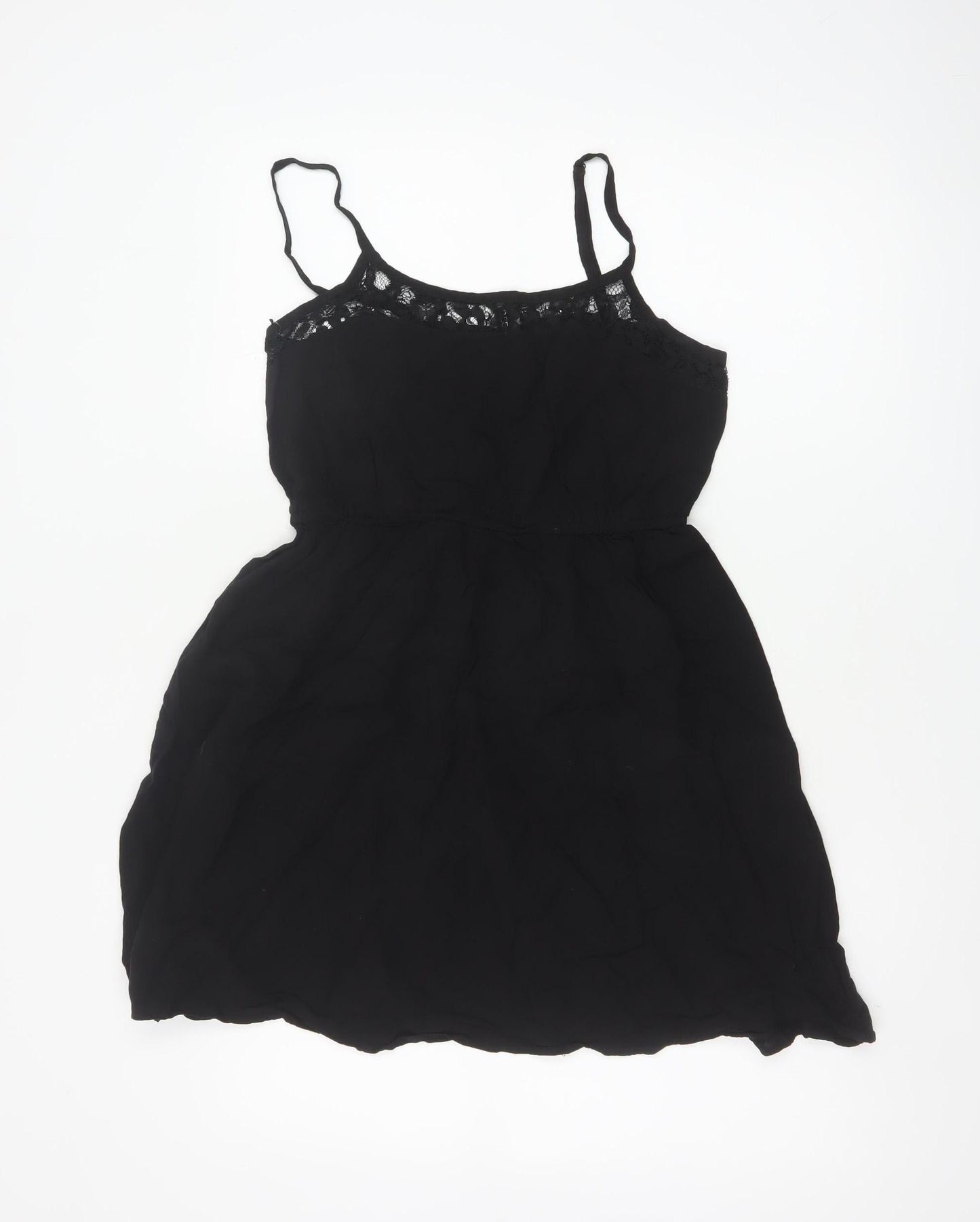 H&M Women Black UK 10 Fit & Flare Lace Strappy Short Dress