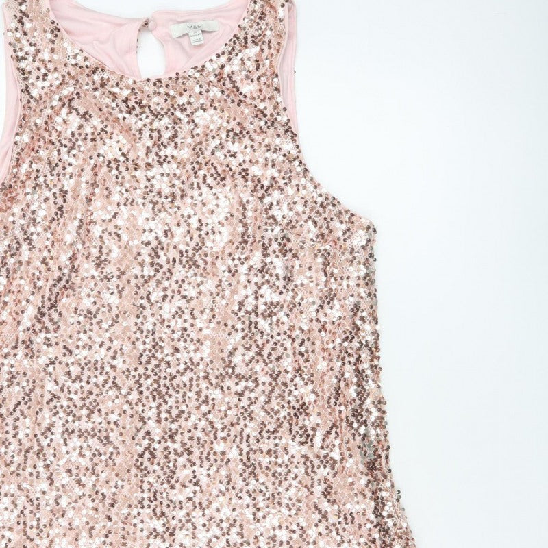 Marks and Spencer Women Pink UK 22 A-Line Sequin Party Dress