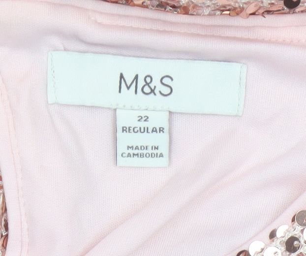 Marks and Spencer Women Pink UK 22 A-Line Sequin Party Dress
