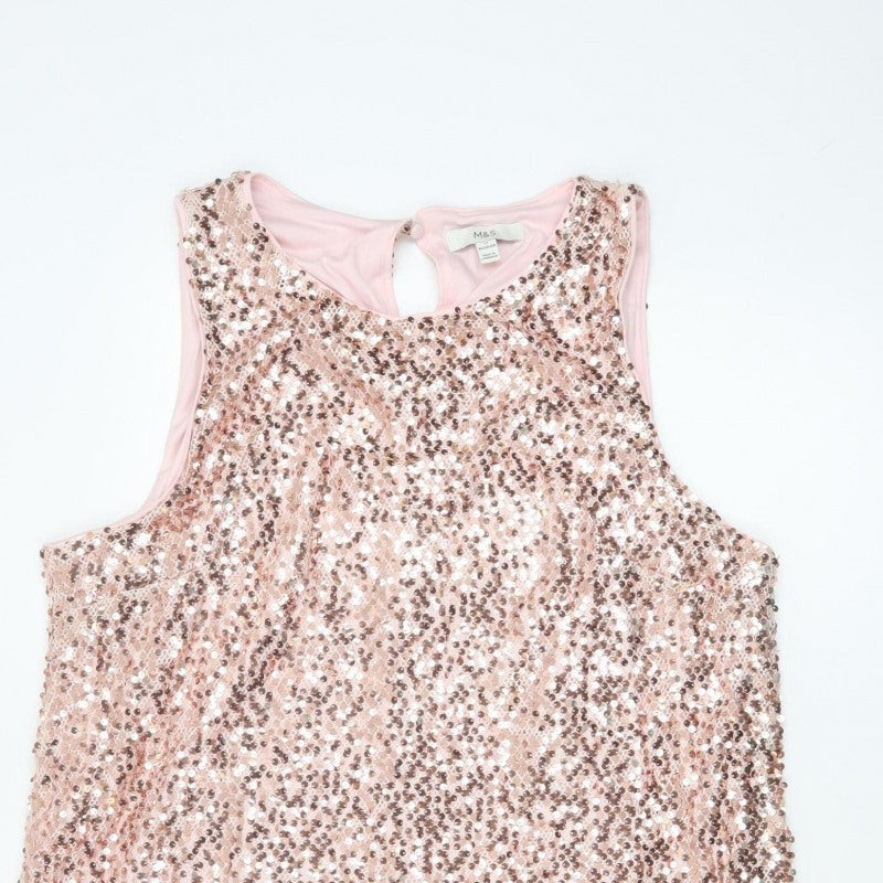 Marks and Spencer Women Pink UK 22 A-Line Sequin Party Dress