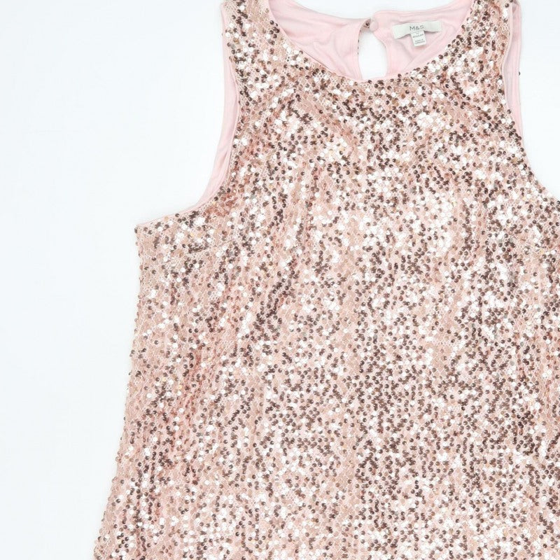 Marks and Spencer Women Pink UK 22 A-Line Sequin Party Dress