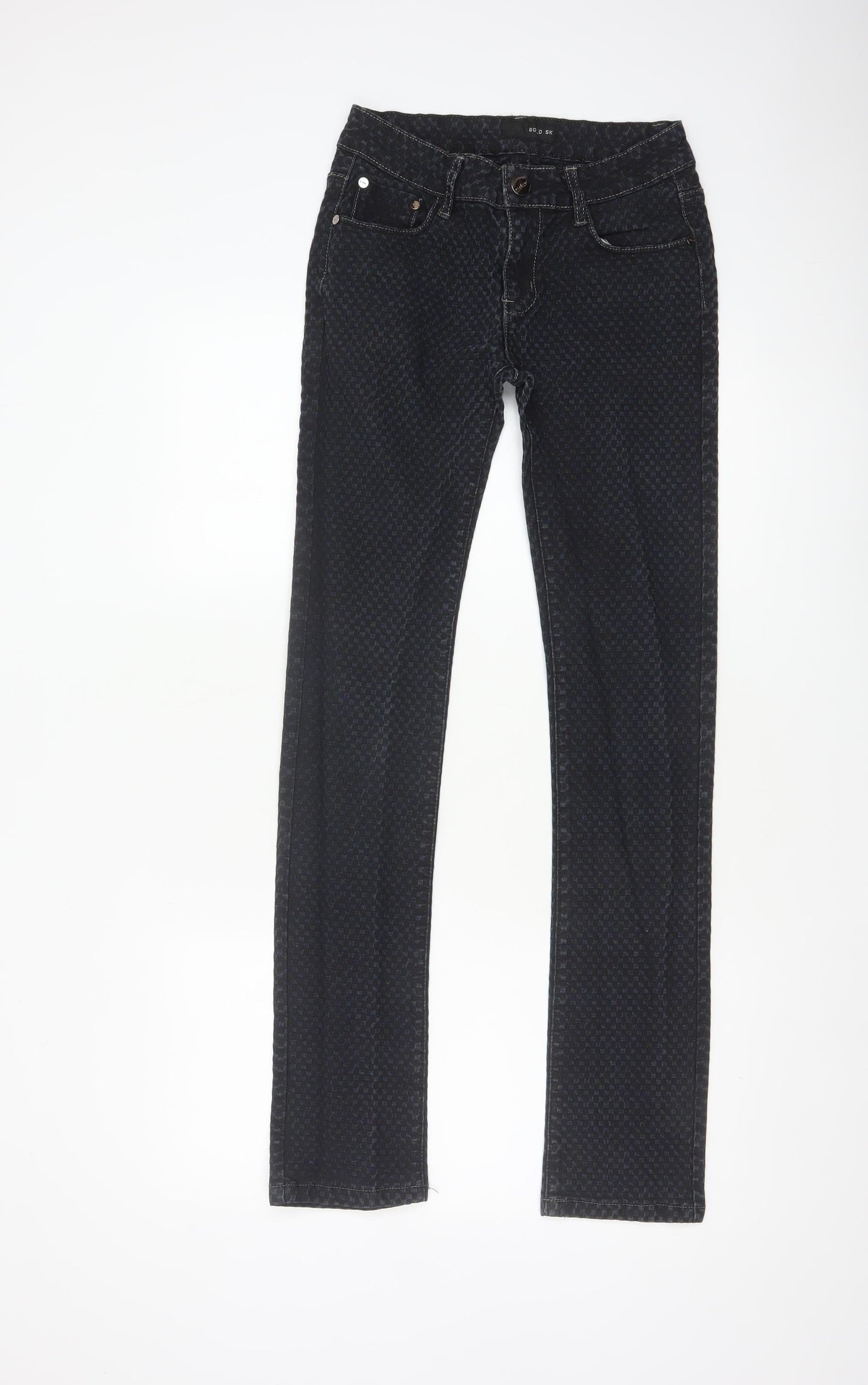 GO.D SK Women’s Black M Straight Leg Stretch Patterned Jeans