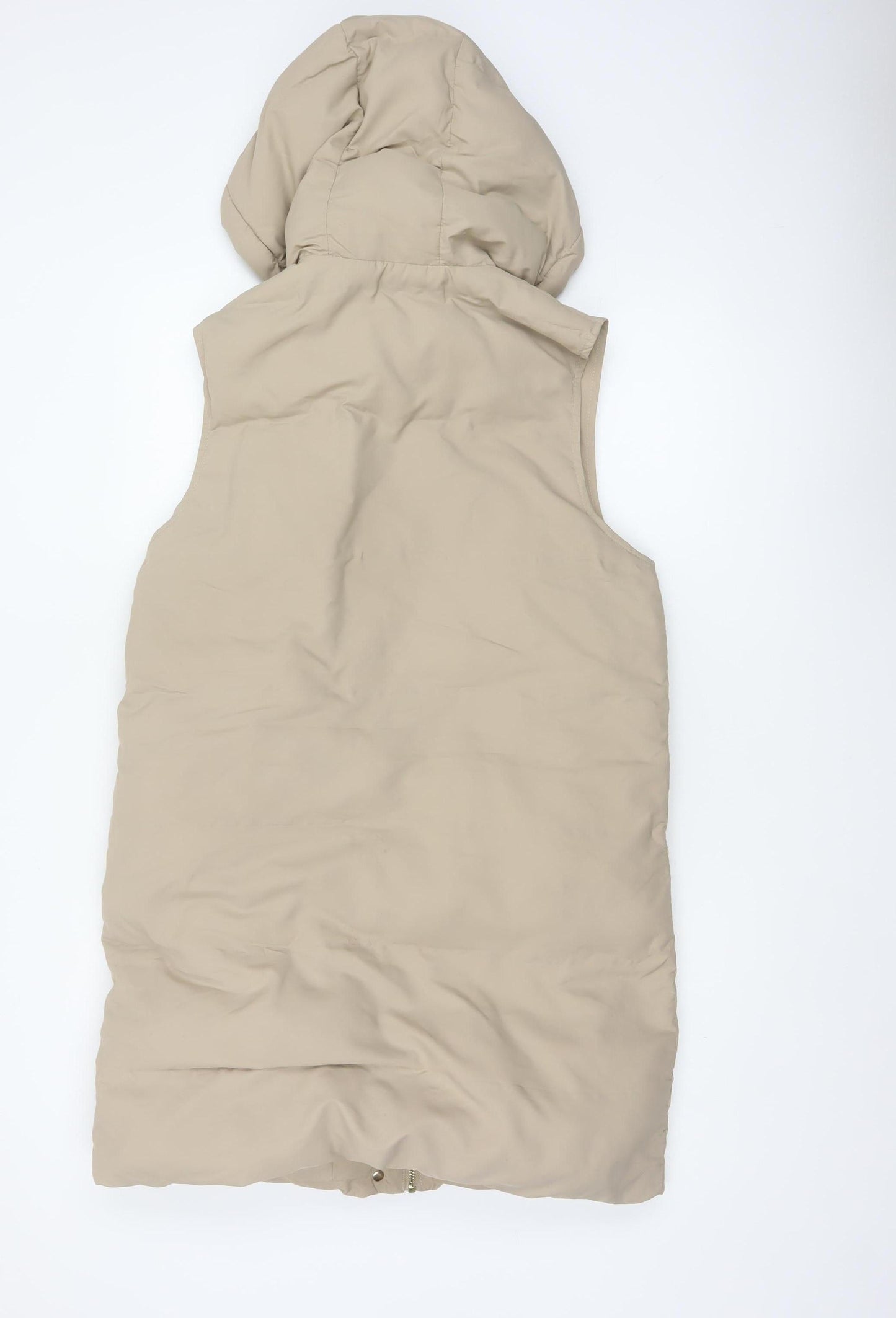 Zara Women Beige S Long Hooded Puffer Waistcoat Gilet