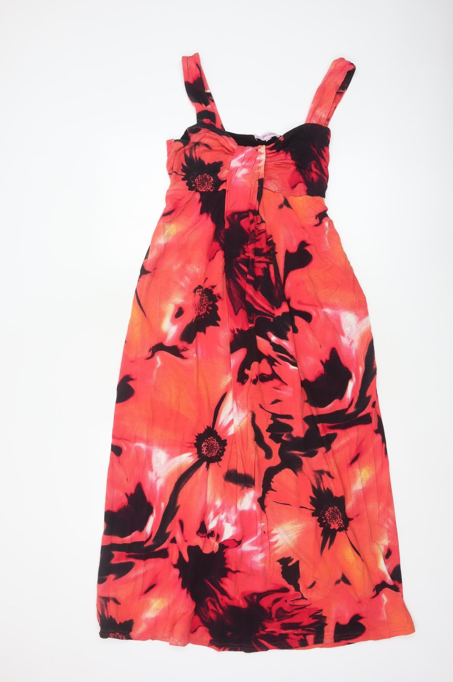 Marks & Spencer Women Orange Floral Fit & Flare Long Dress UK 12