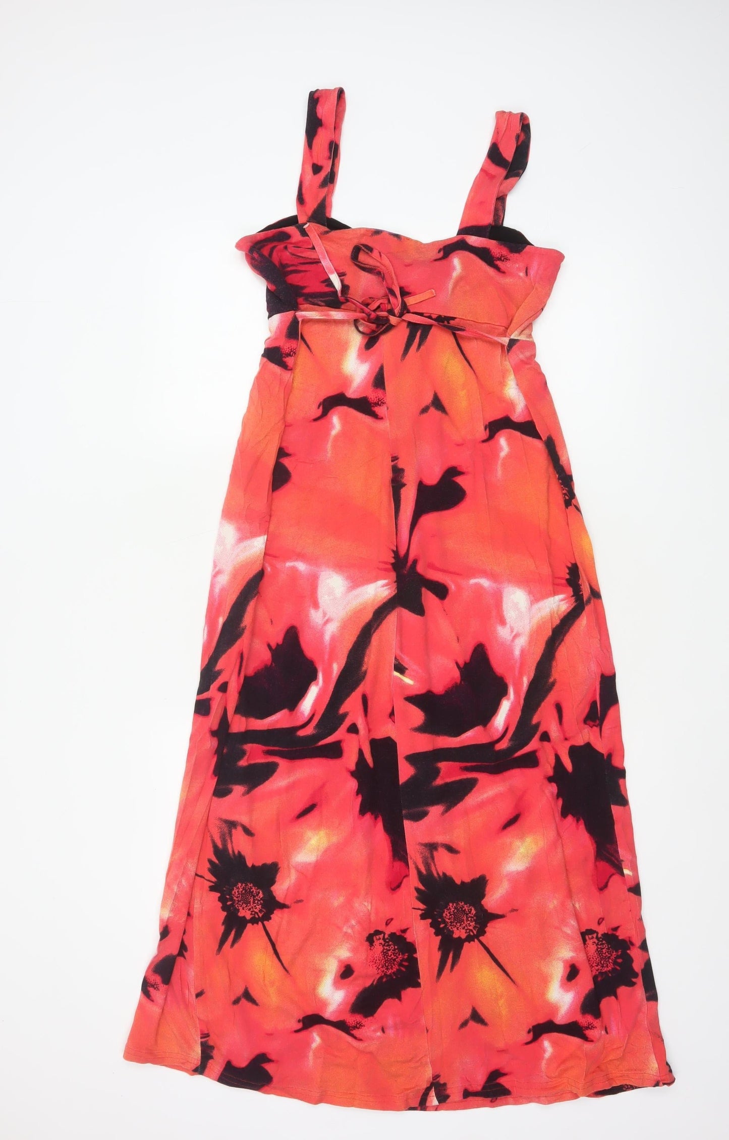 Marks & Spencer Women Orange Floral Fit & Flare Long Dress UK 12