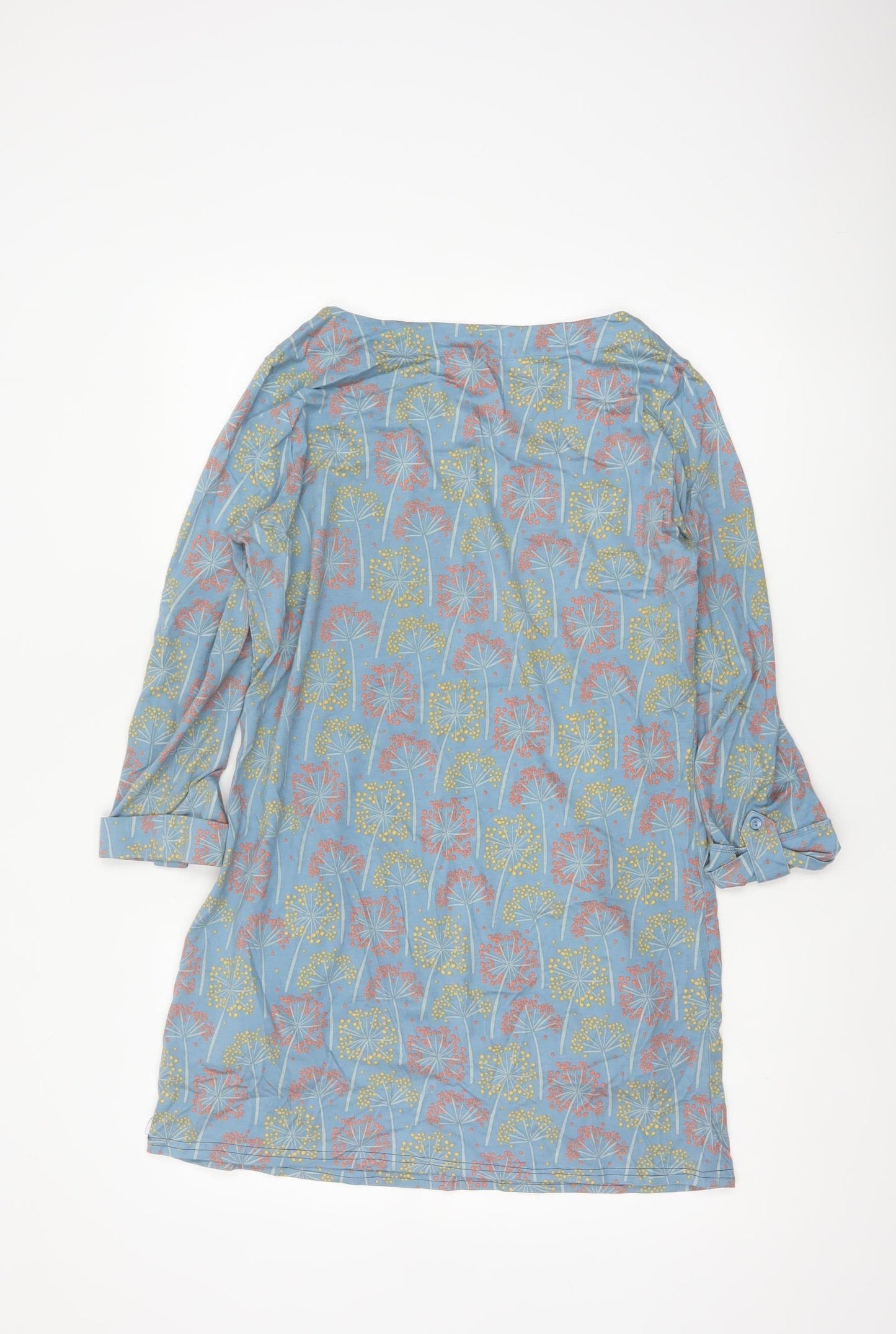 WoolOvers Women Blue Floral Modal Cotton Shift Dress Size S Long Sleeve