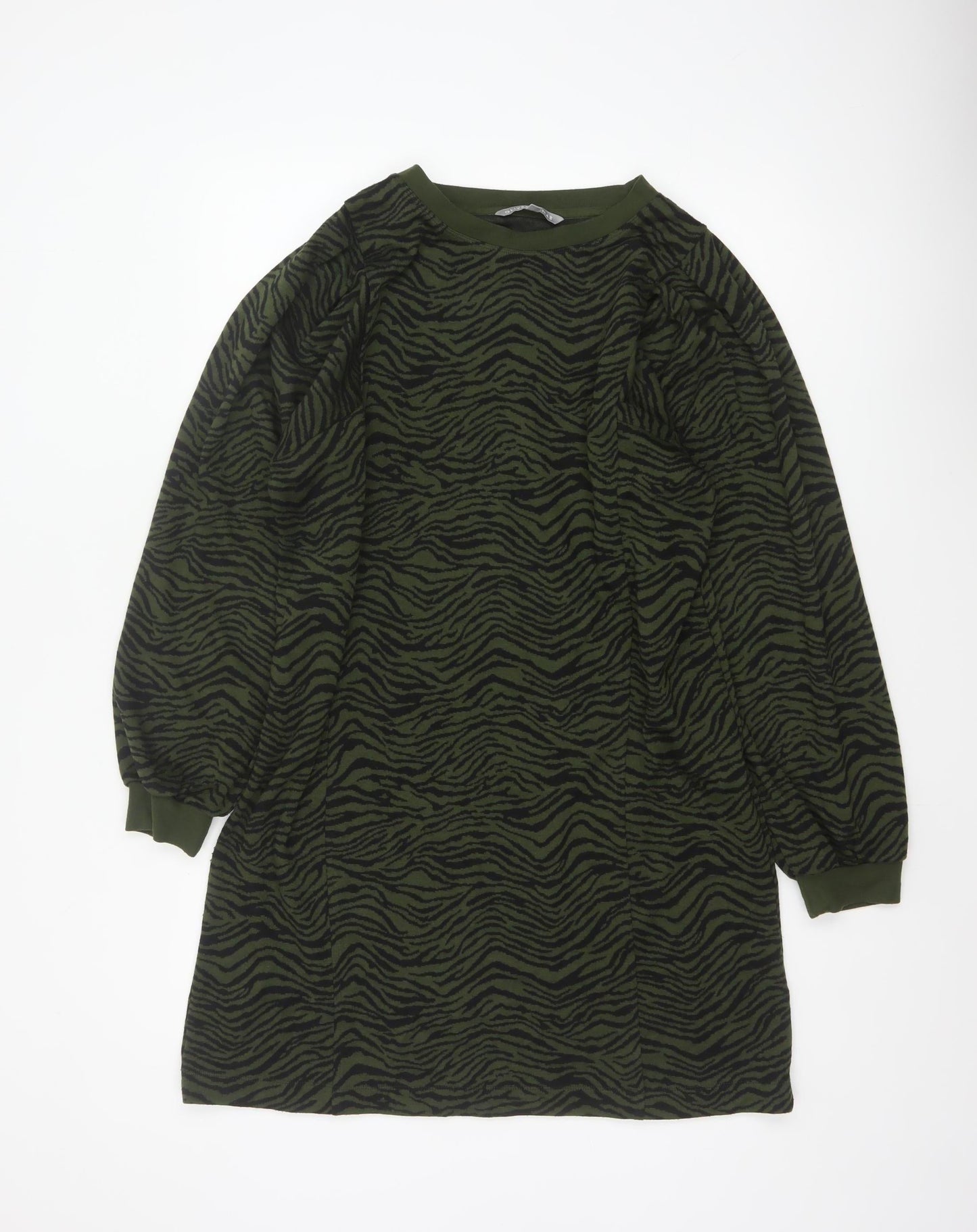 Oliver Bonas Women Green UK 14 Zebra Print Jumper Dress Long Sleeve