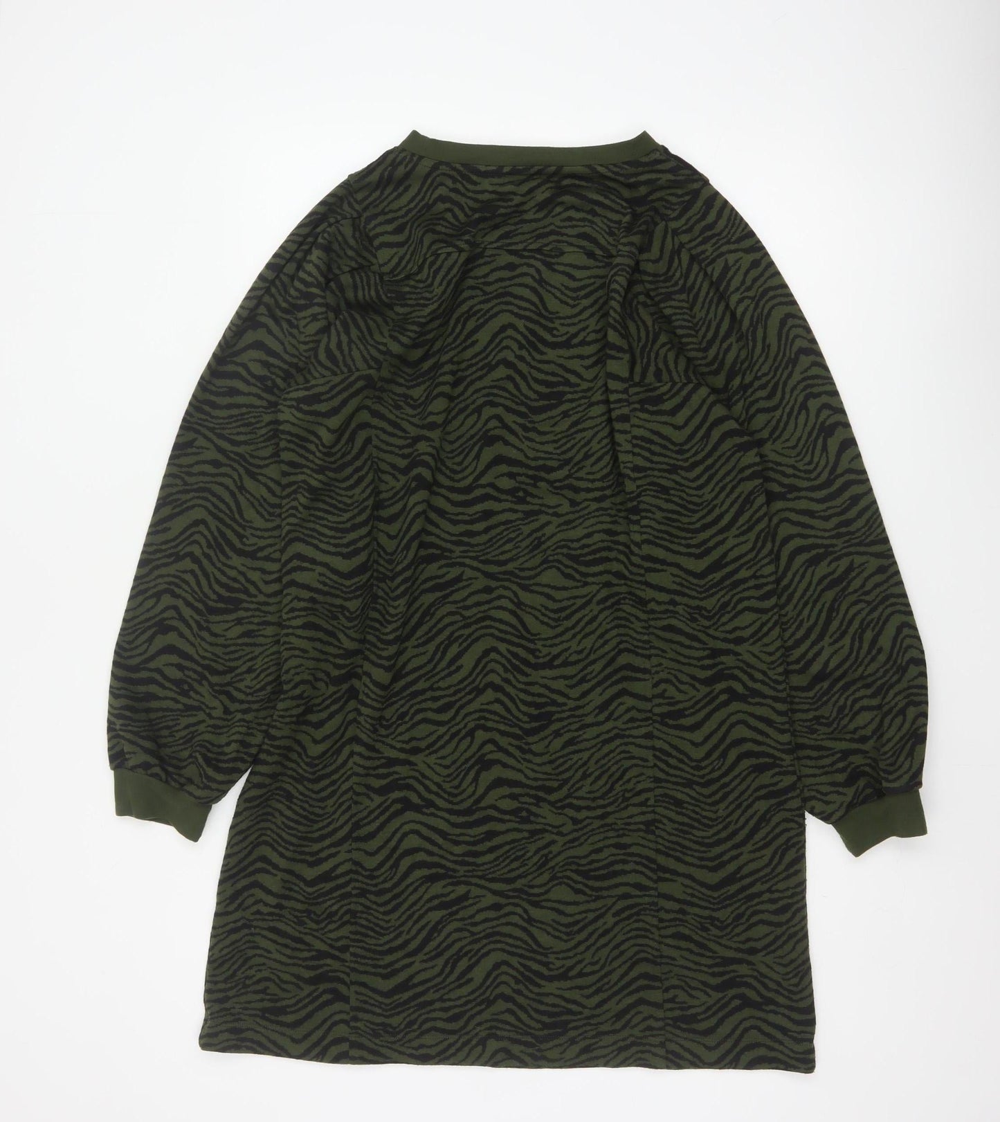 Oliver Bonas Women Green UK 14 Zebra Print Jumper Dress Long Sleeve
