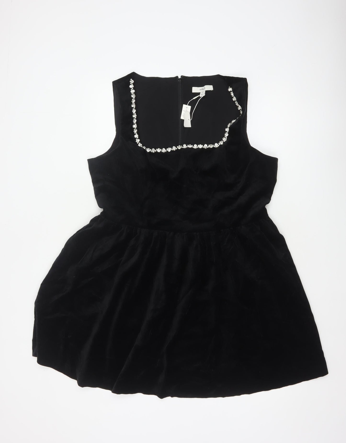 Marks and Spencer Women Black Size 18 Velvet Rhinestone Fit & Flare Dress