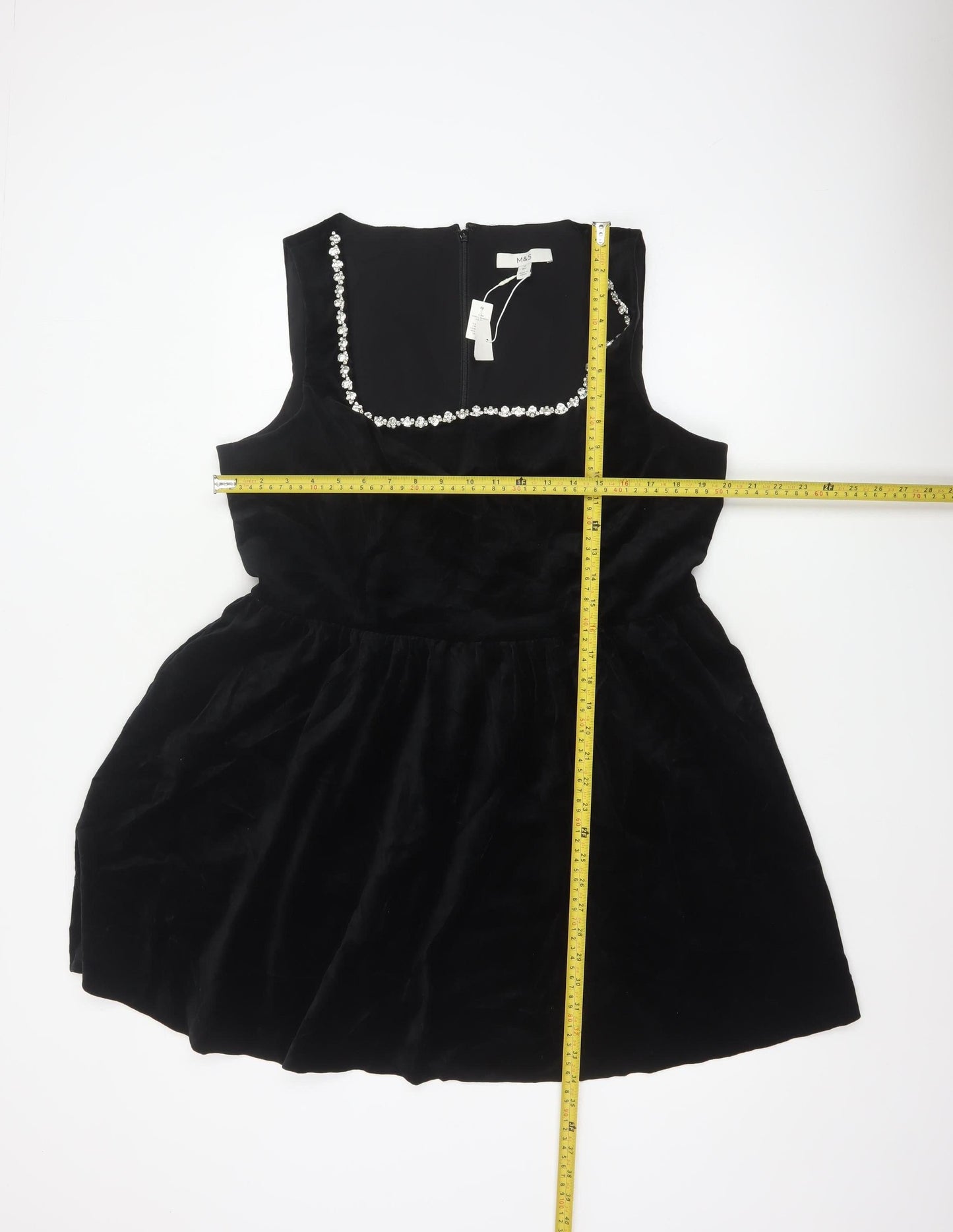 Marks and Spencer Women Black Size 18 Velvet Rhinestone Fit & Flare Dress