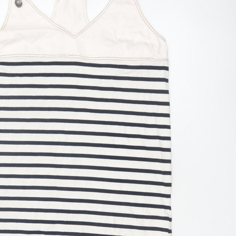 Zara Women Ivory Navy Striped M Pinafore Knee Length Dress
