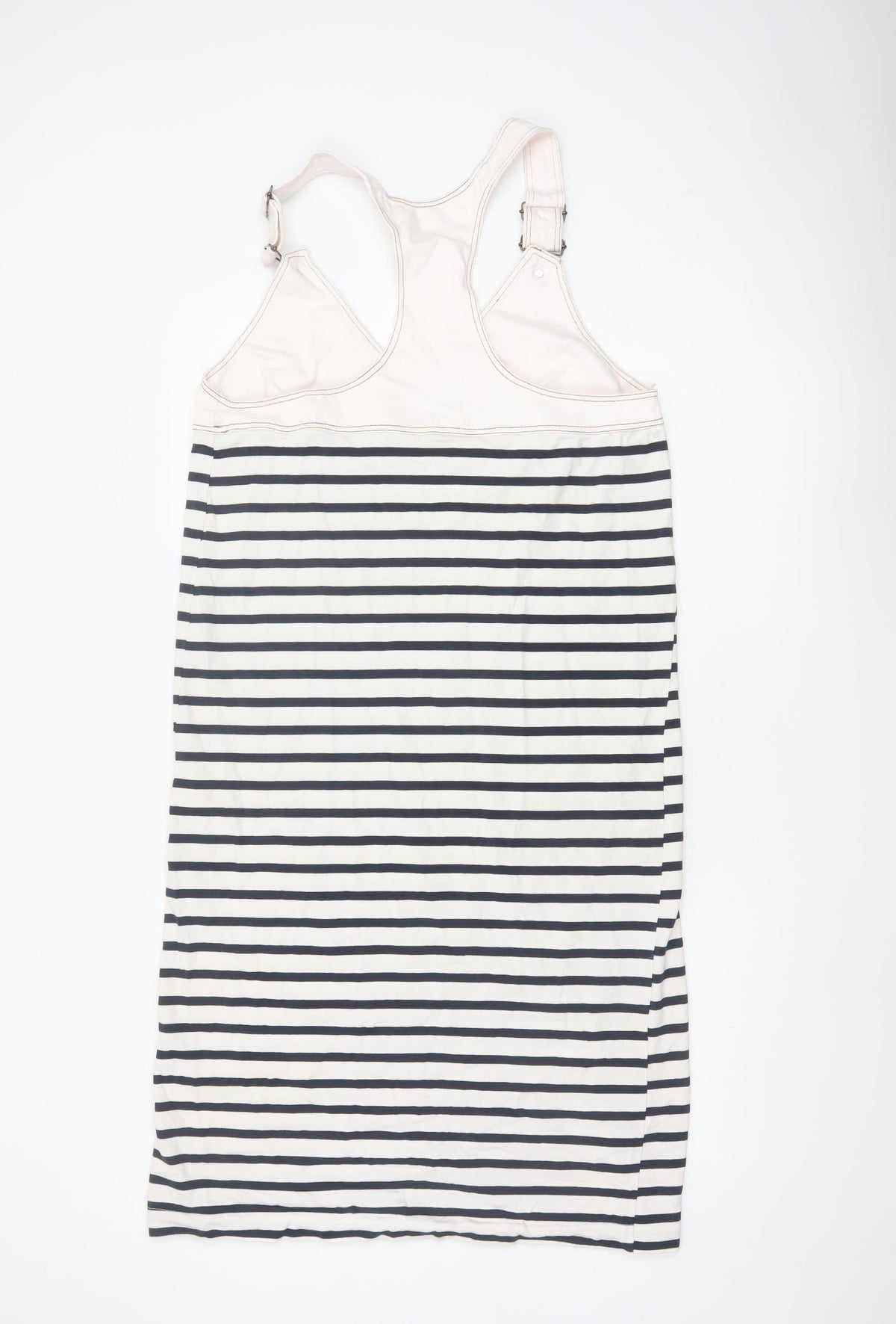 Zara Women Ivory Navy Striped M Pinafore Knee Length Dress