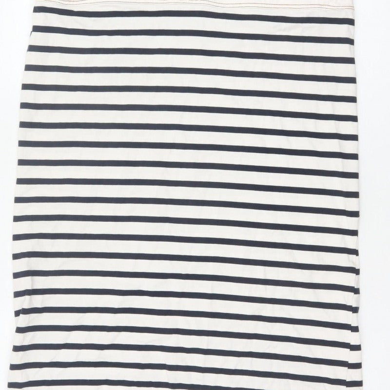 Zara Women Ivory Navy Striped M Pinafore Knee Length Dress