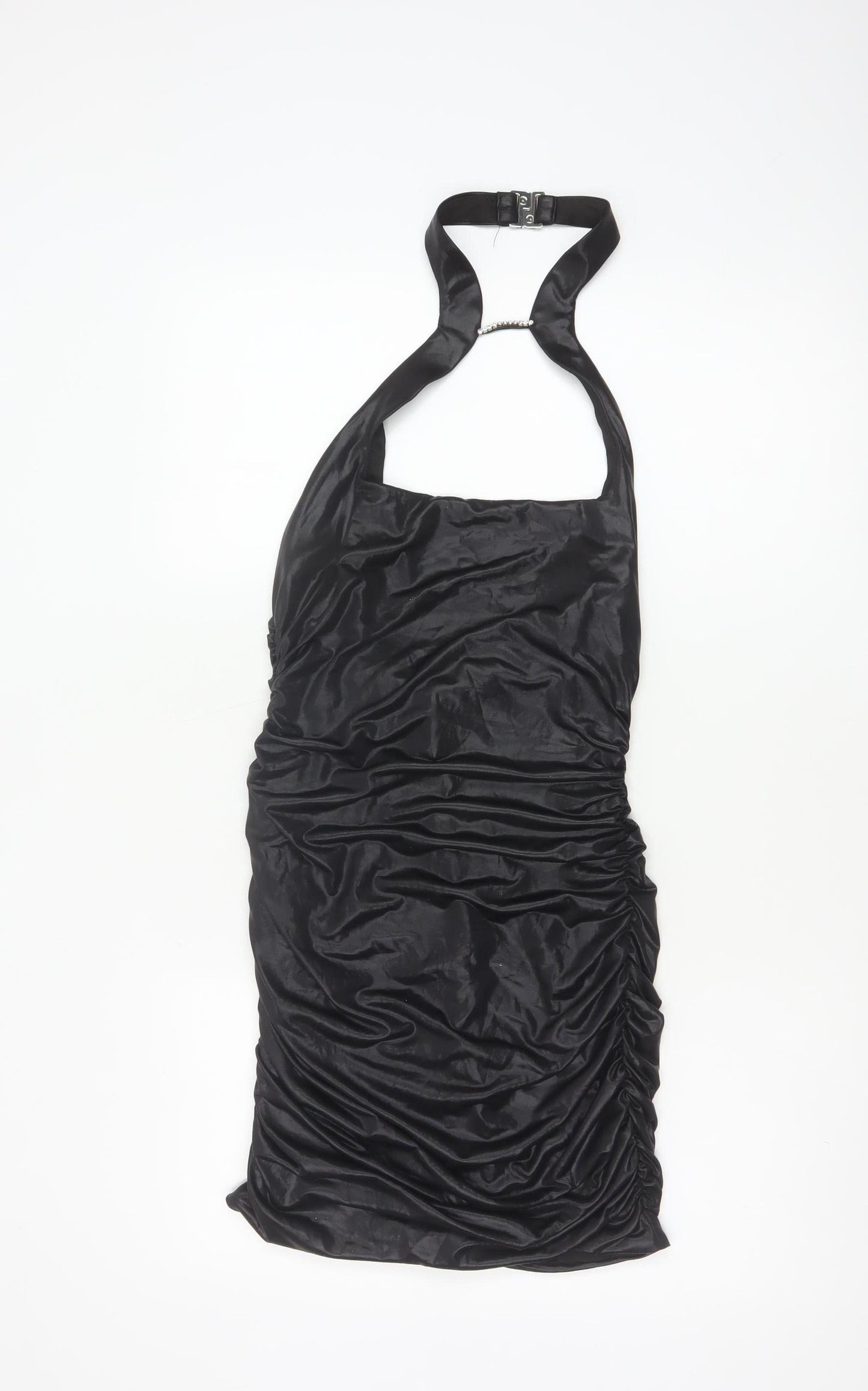 Oh Polly Women Black UK 10 Bodycon Halter Ruched Party Dress