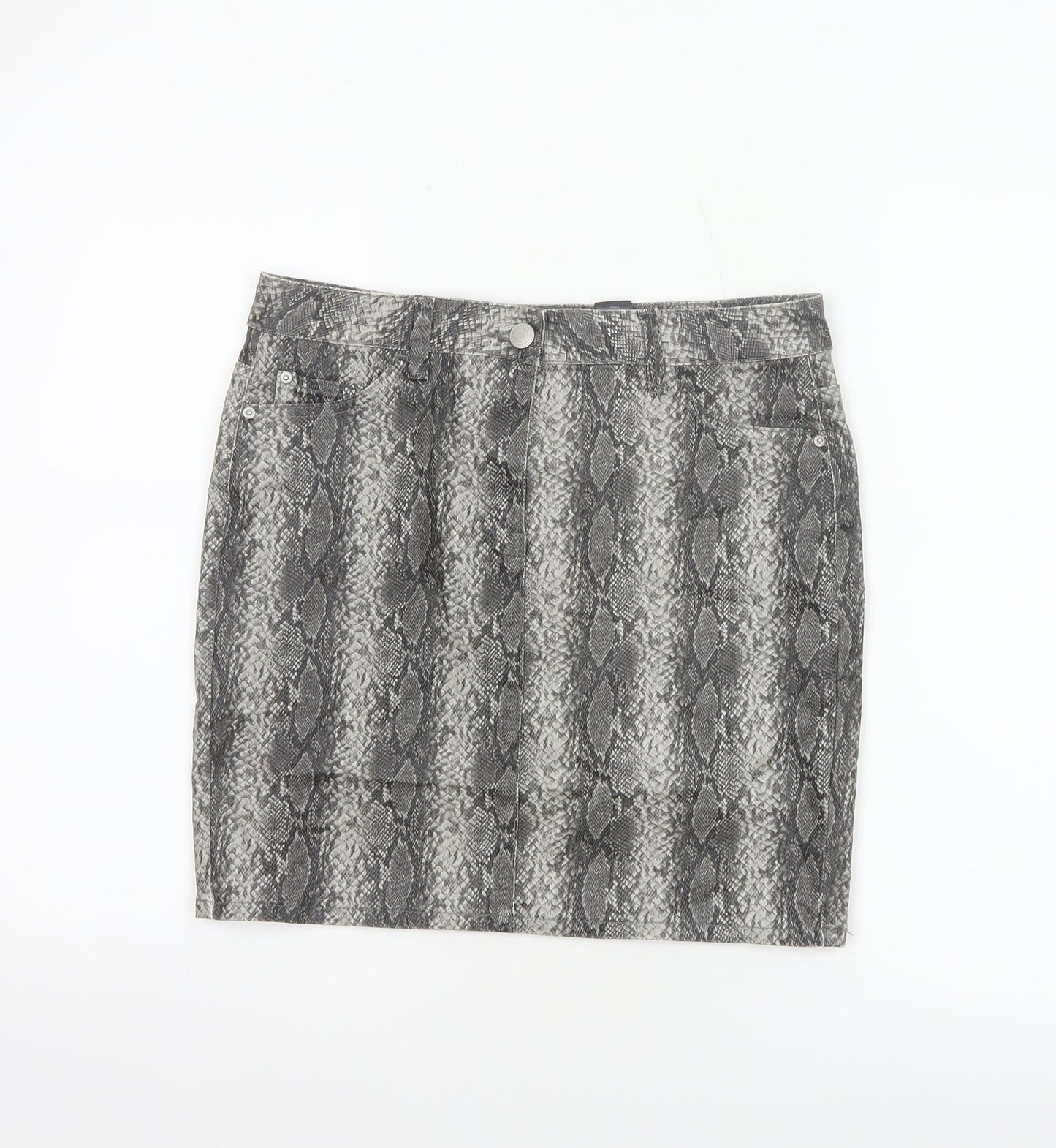 Next Women Grey Snake Print UK 10 Straight Pencil Mini Skirt Pockets