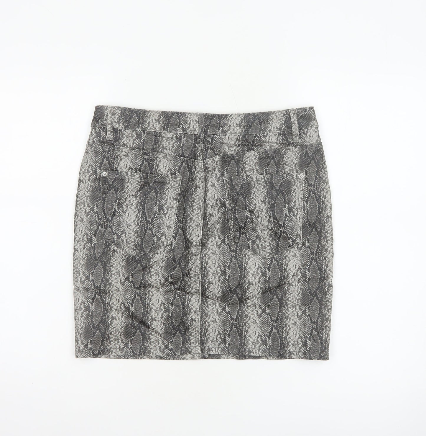 Next Women Grey Snake Print UK 10 Straight Pencil Mini Skirt Pockets