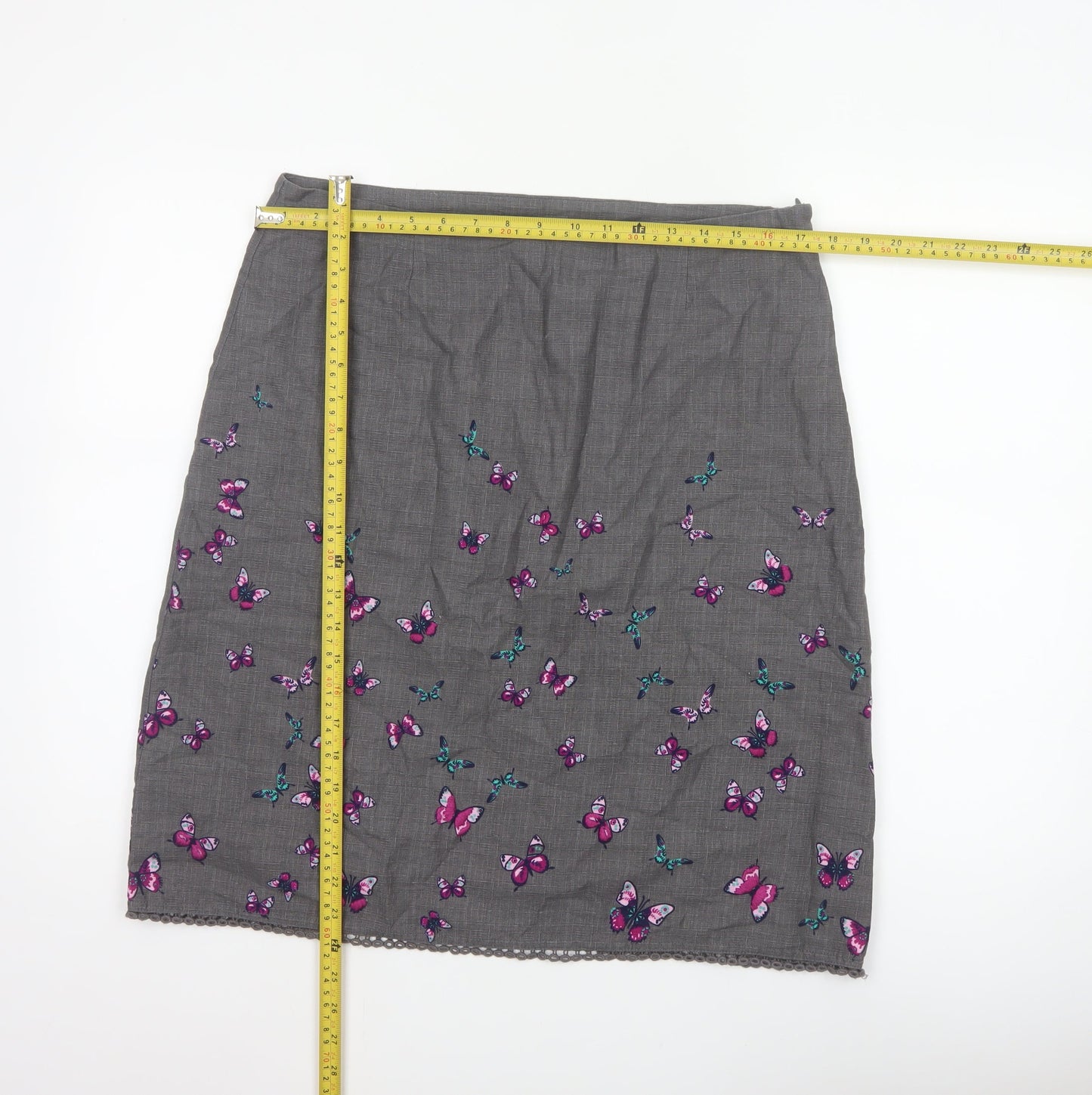 Laura Ashley Women Grey Butterfly Cotton Pencil Skirt UK 14 Lined