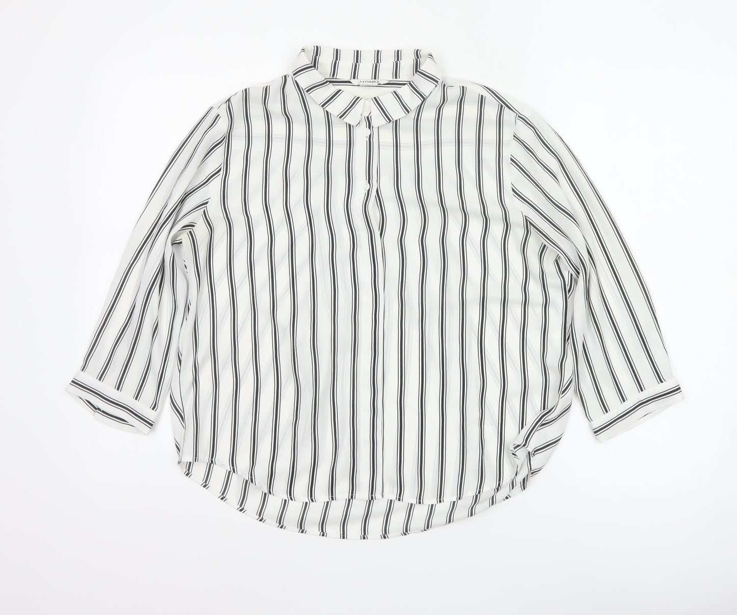 Monki Women White Black Stripe Button-Up Blouse UK 10 Long Sleeve