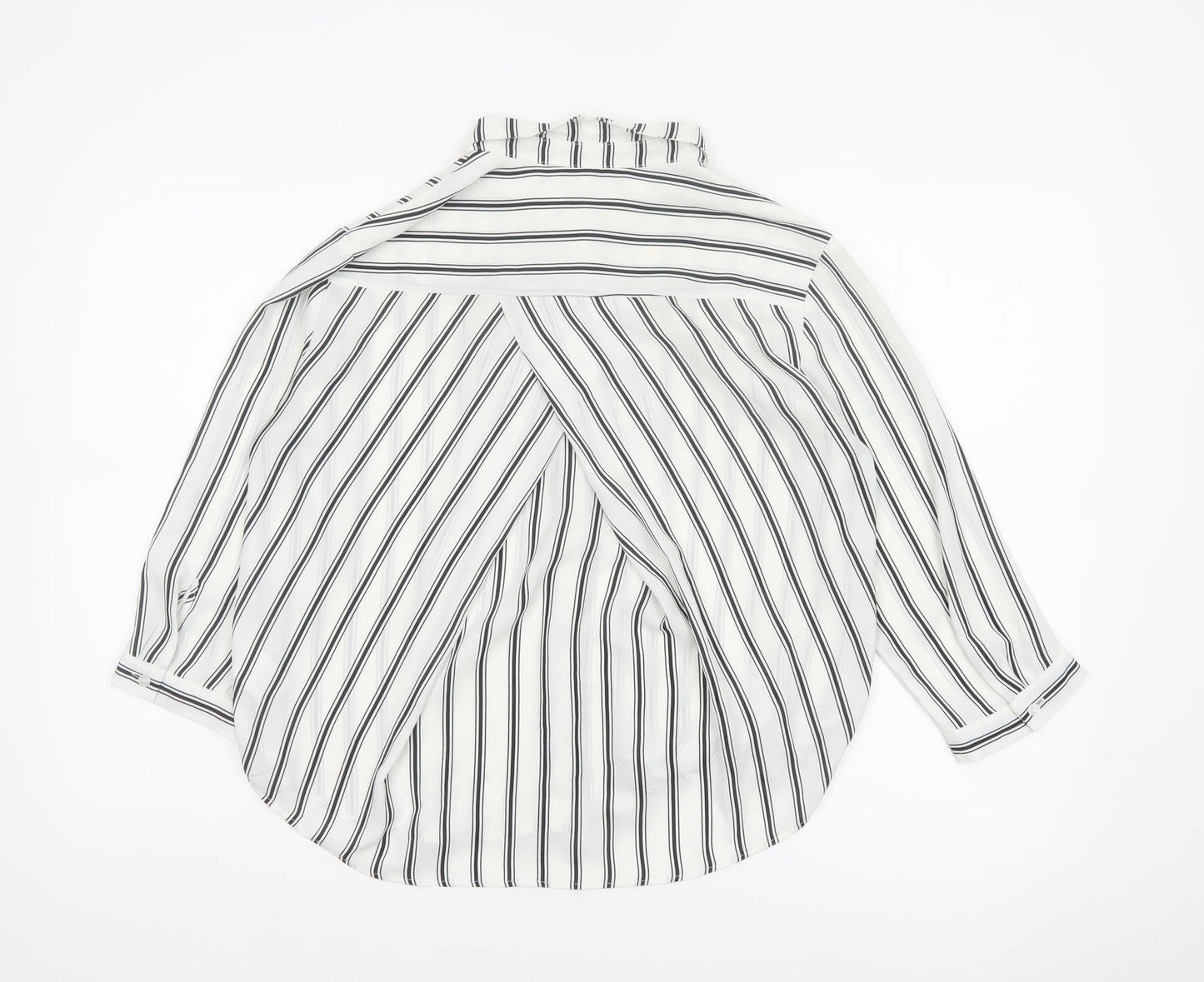 Monki Women White Black Stripe Button-Up Blouse UK 10 Long Sleeve