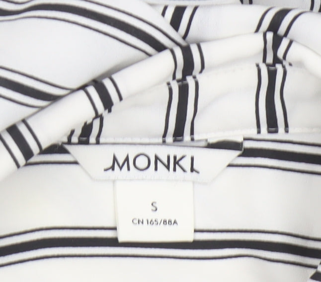 Monki Women White Black Stripe Button-Up Blouse UK 10 Long Sleeve