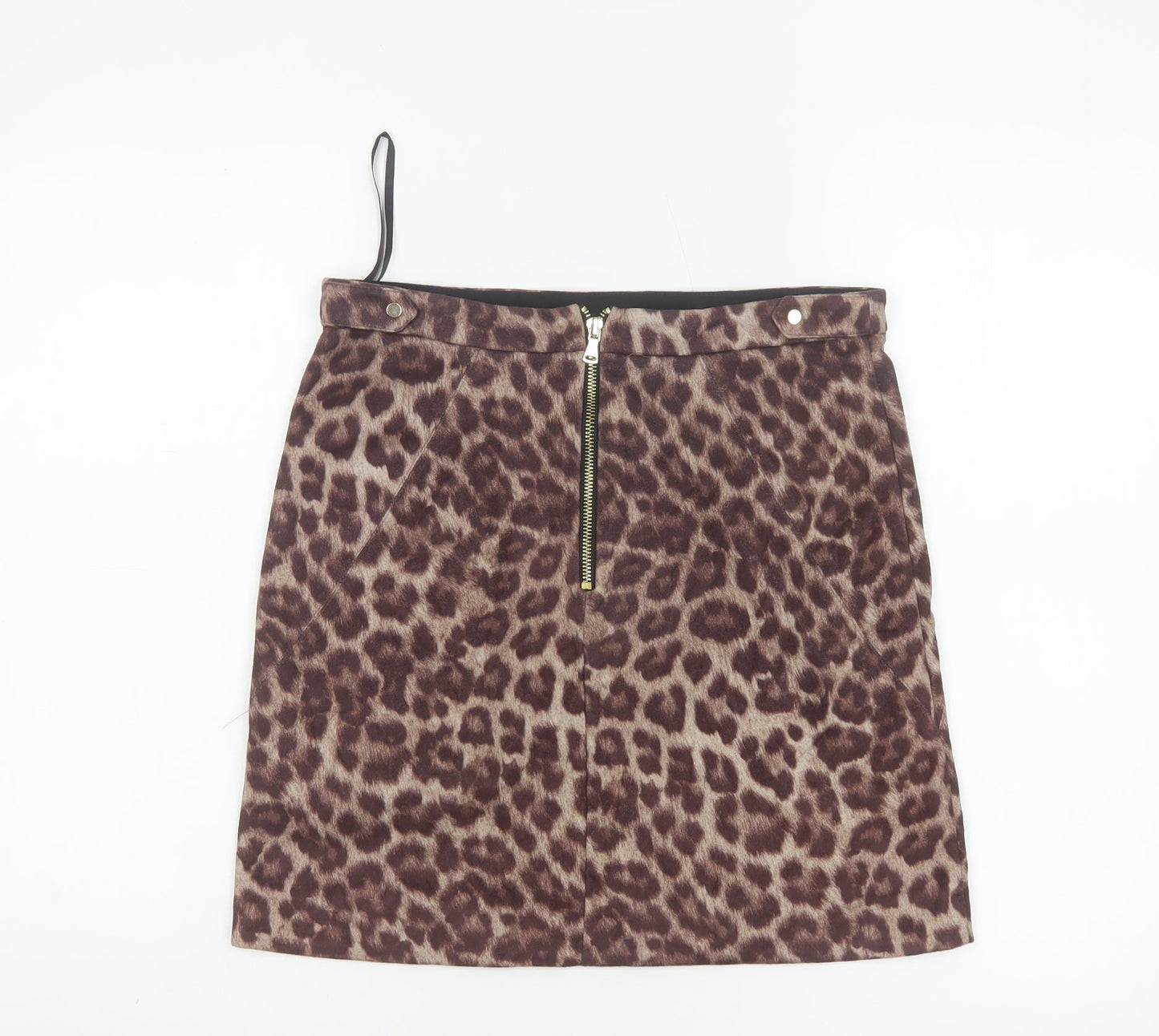 River Island Women Brown Leopard Print Size 10 Mini Pencil Skirt Zip