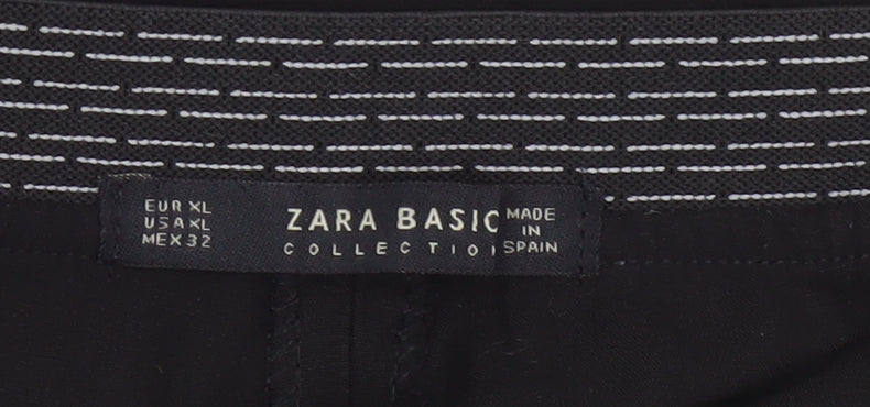 Zara Basic Women Black UK 16 Straight Leg Stretch Trousers