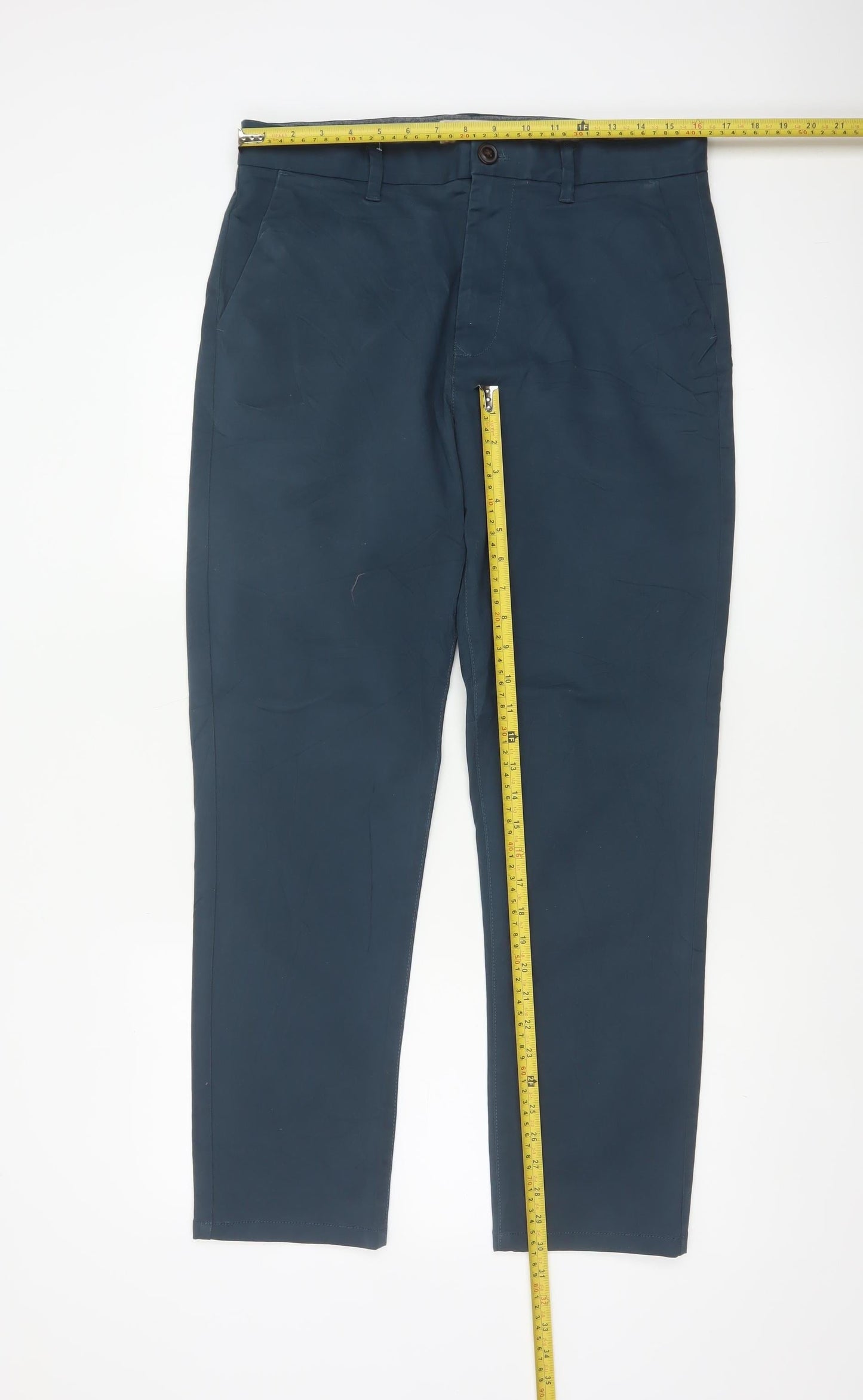 Next Men's Blue 32L Slim Stretch Chino Trousers Cotton