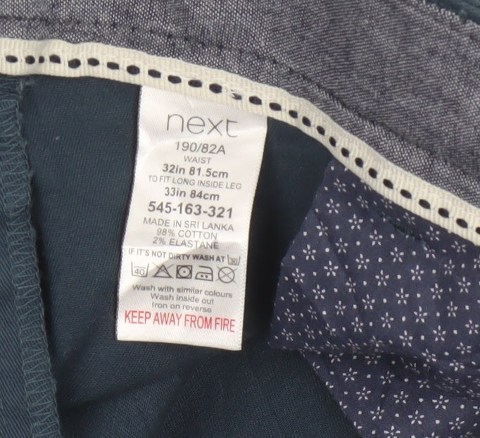 Next Men's Blue 32L Slim Stretch Chino Trousers Cotton