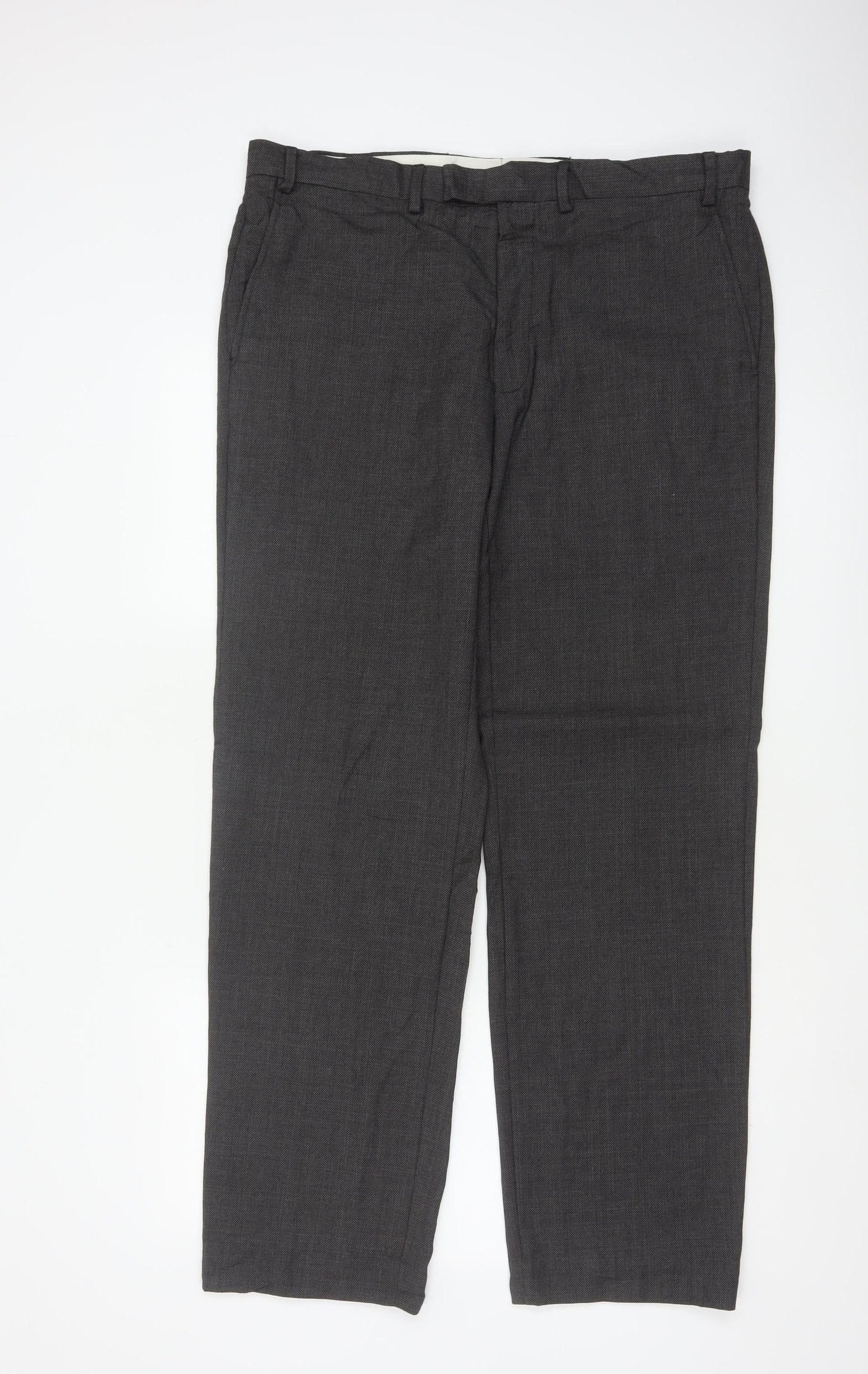 Marks & Spencer Men Grey 36 Regular Wool Dress Trousers 36x33