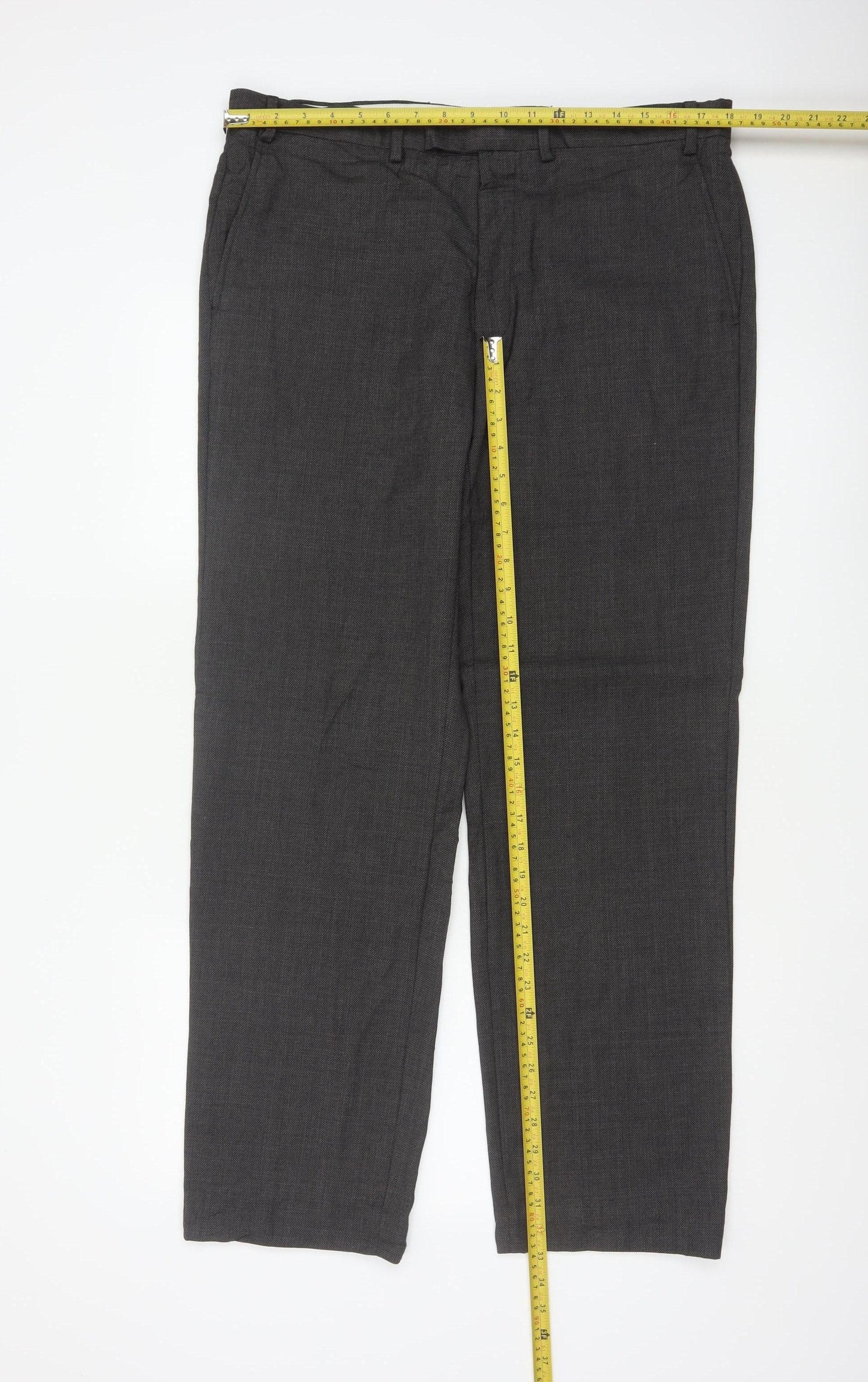 Marks & Spencer Men Grey 36 Regular Wool Dress Trousers 36x33