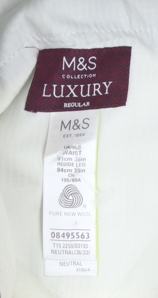 Marks & Spencer Men Grey 36 Regular Wool Dress Trousers 36x33