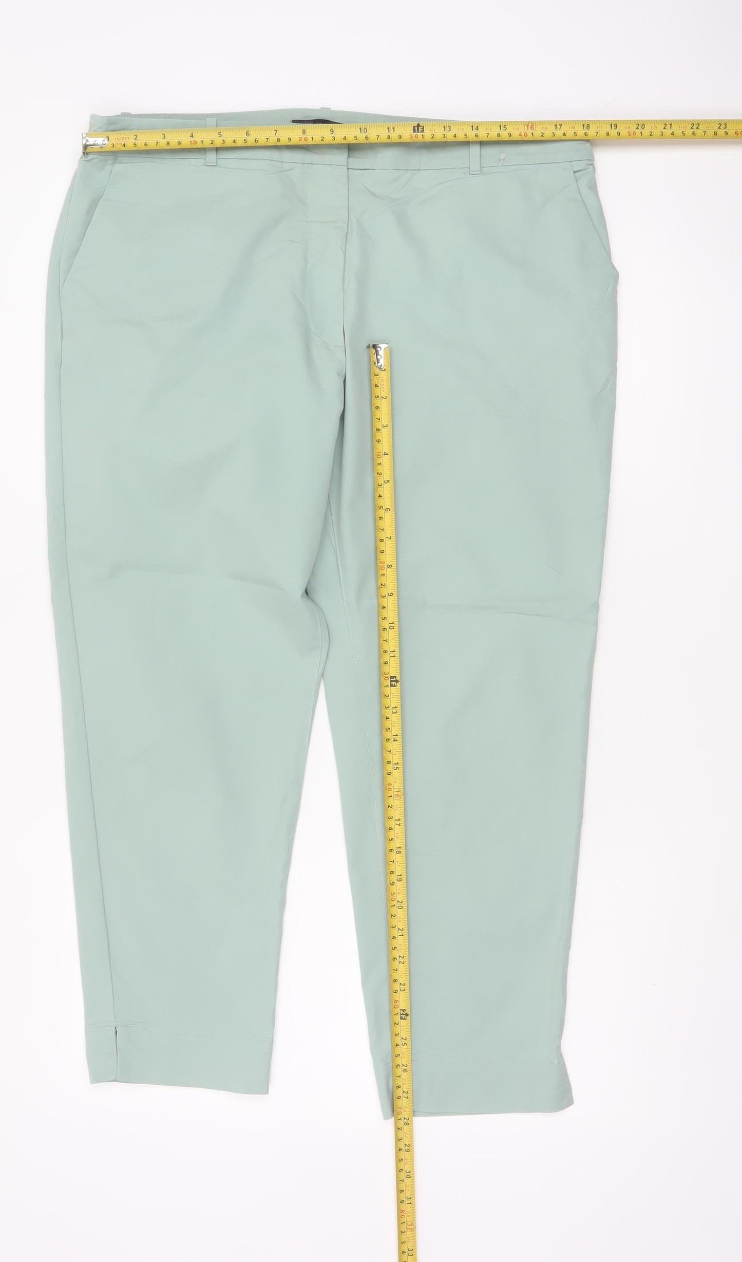 Marks and Spencer Women’s Sea Green UK 16 Short Tapered Chino Trousers