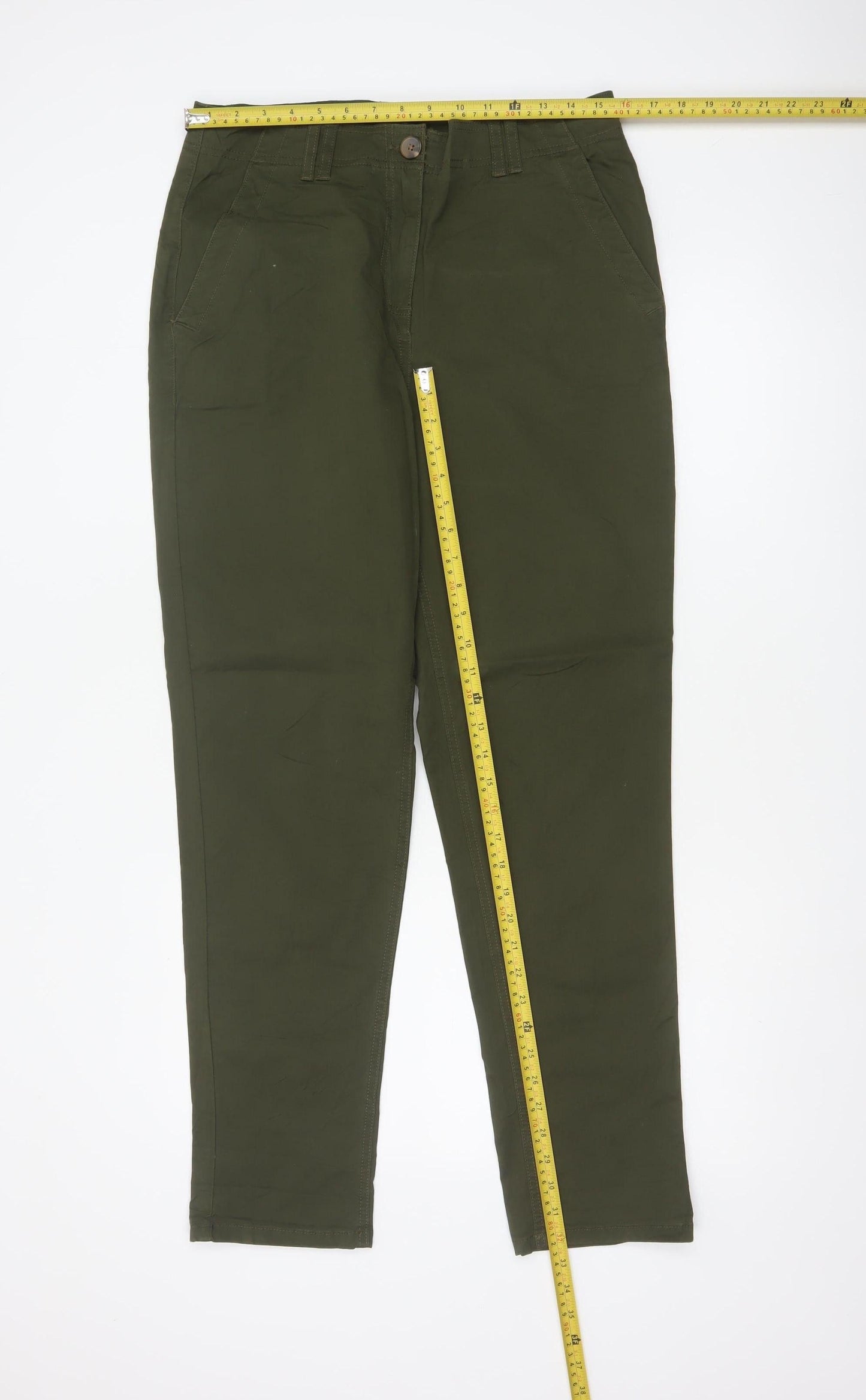 Next Women’s Green UK 12 Tall Slim Tapered Cotton Stretch Chino Trousers
