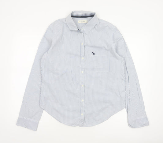 Abercrombie & Fitch Women Blue Stripe L Classic Cotton Button-Up Shirt