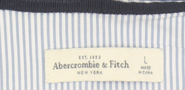 Abercrombie & Fitch Women Blue Stripe L Classic Cotton Button-Up Shirt