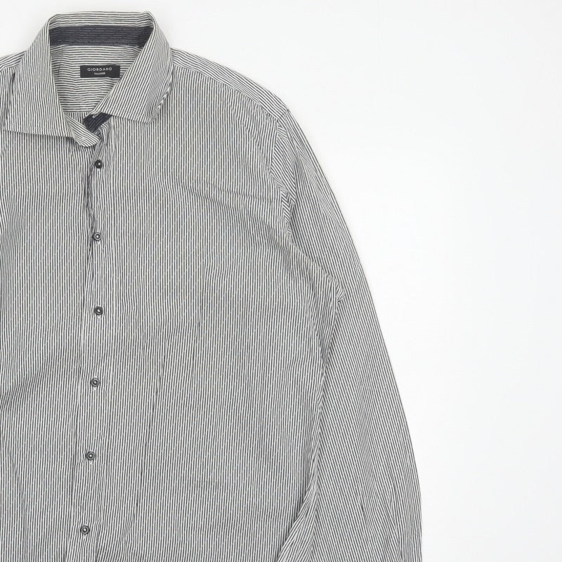 Additional view of Giordano Men’s Grey Striped XL 44 Slim Tailored Long Sleeve Shirt